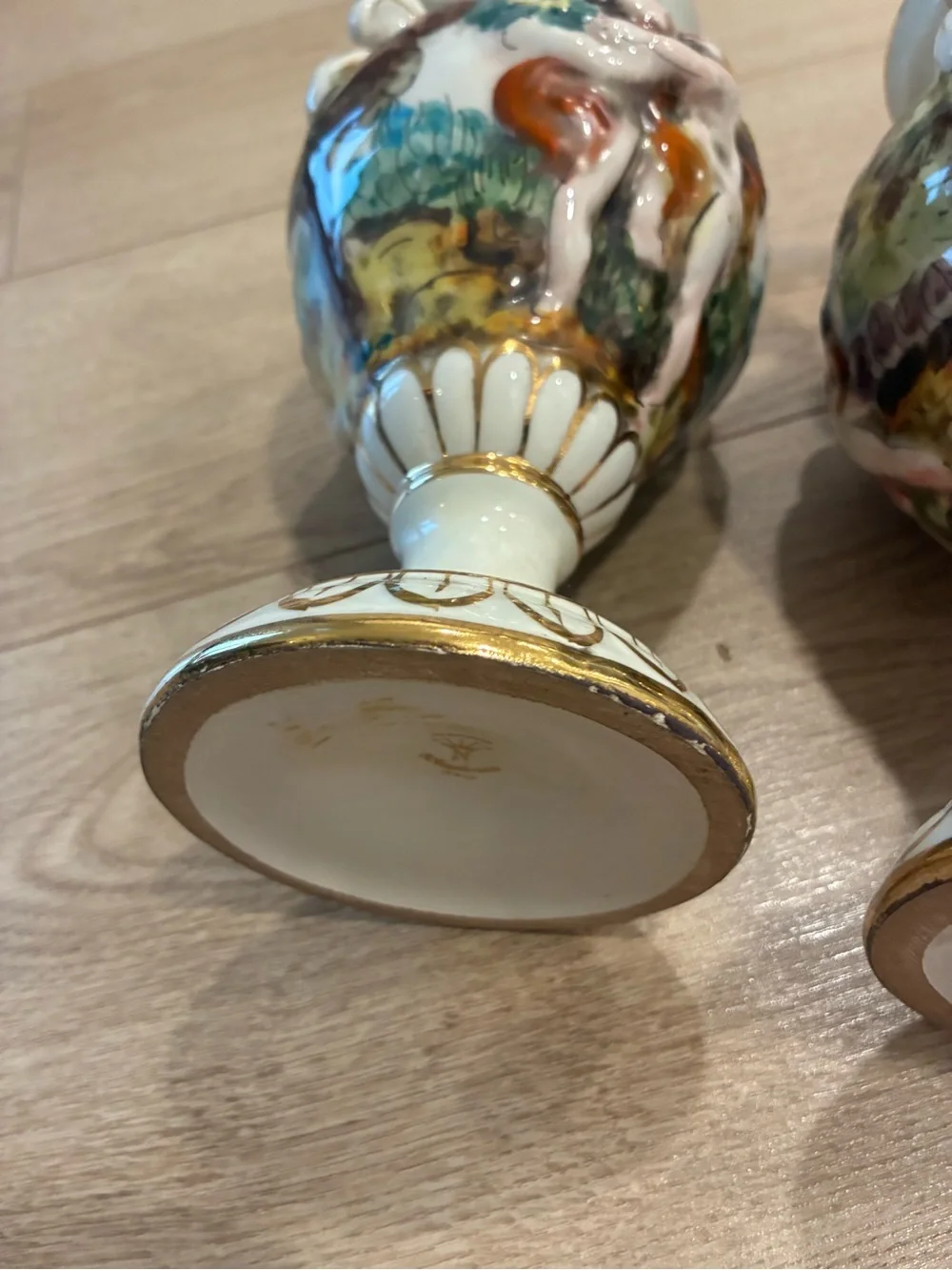 Set of 2 Keramos R. Capodimonte Italian Hand Painted Vases 9.5” Tall